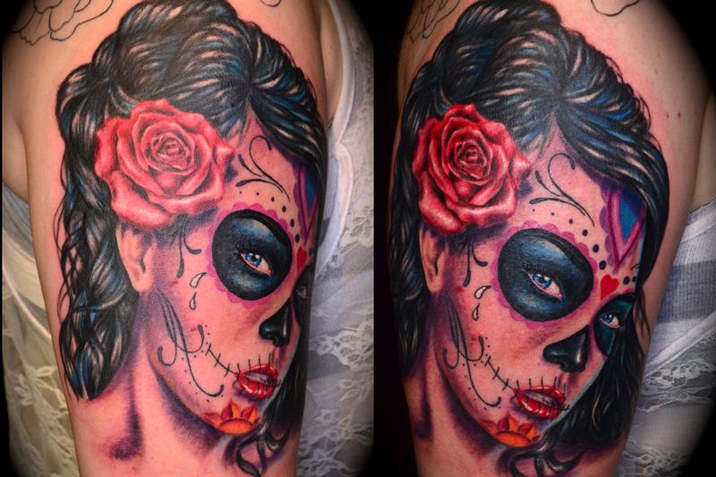 Tattoos - Day of the Dead woman color portrait - 59155